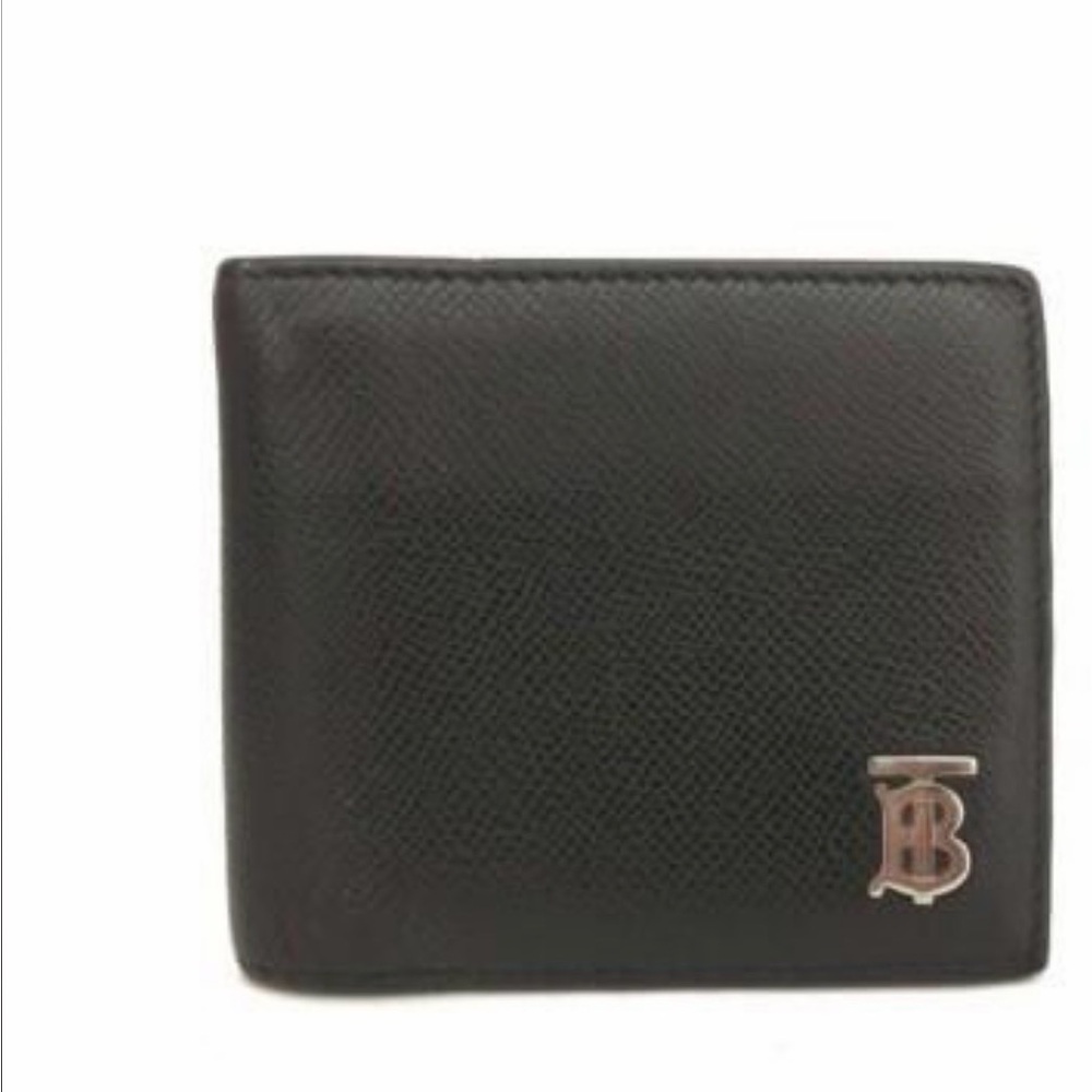 Burberry Black Leather TB Logo Bifold Wallet